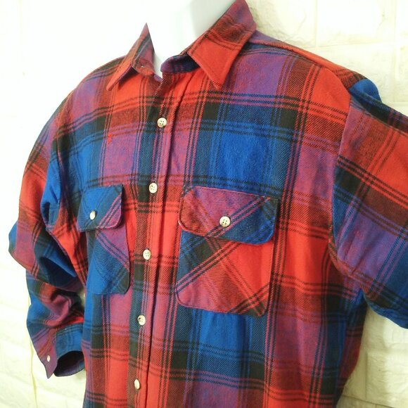 Vintage 80s Field & Stream Plaid Shacket Flannel Over-Shirt Chore Jacket Men-L - Picture 4 of 11
